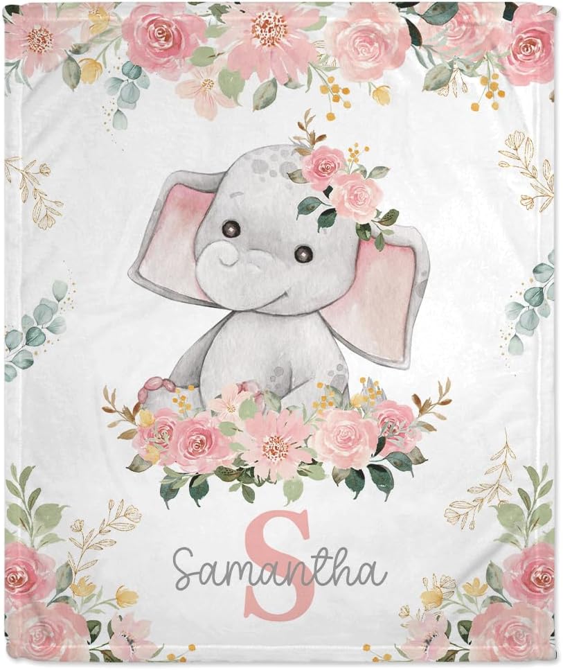 Elephant Pattern Baby Blanket - Personalized Blanket