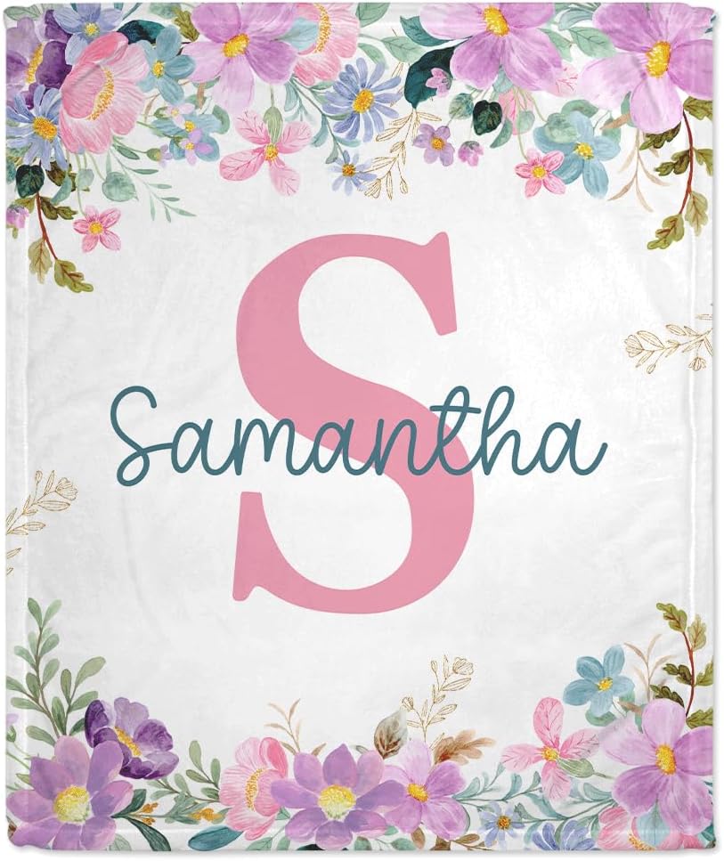 Floral Pattern Baby Blanket - Personalized Blanket