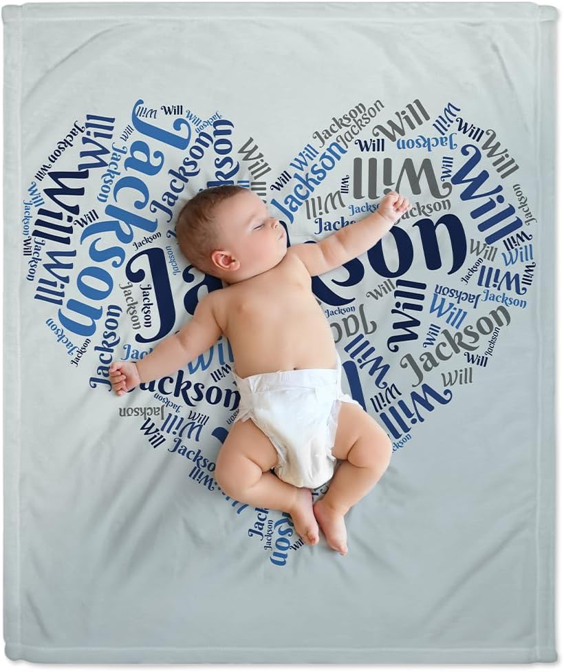 Word Art Name Heart Baby Blanket - Personalized Blanket