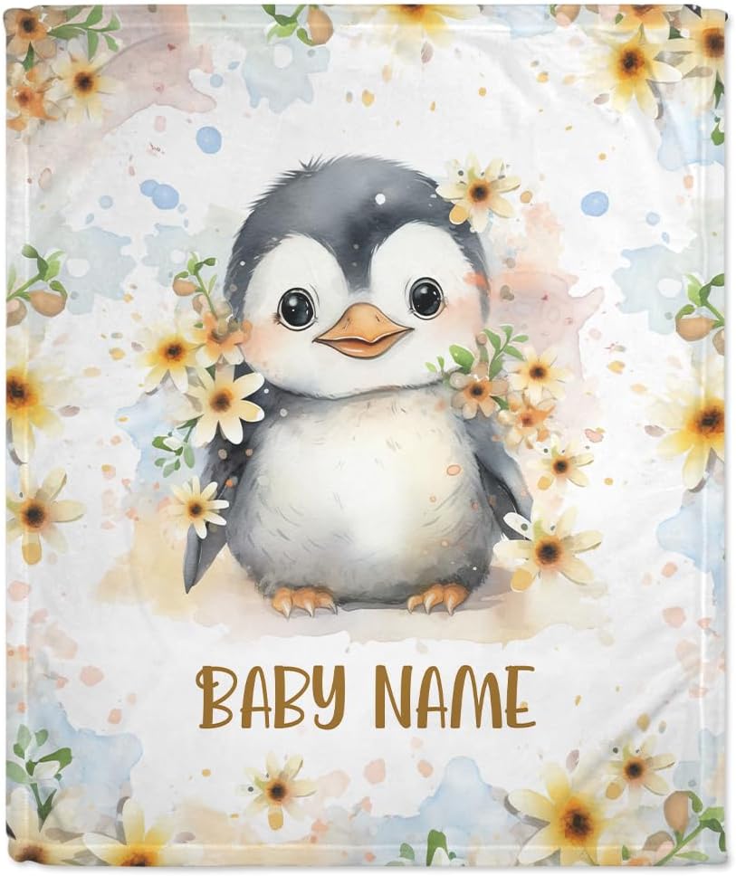 Peguin Floral Baby Blanket - Personalized Blanket