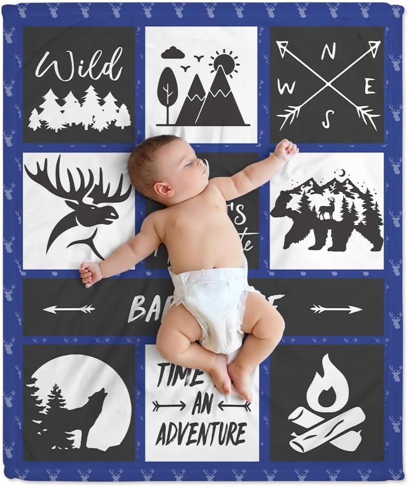 Blue Animal Woodland Baby Blanket - Personalized Blanket