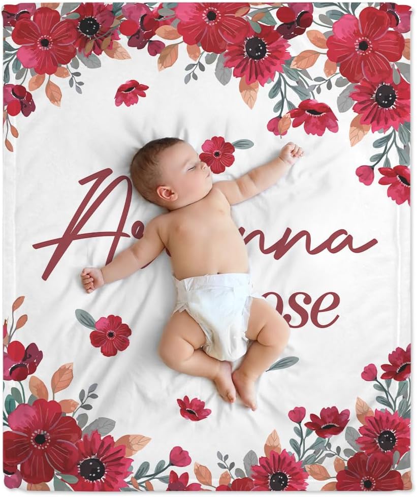 Red Rose Baby Blanket - Personalized Blanket