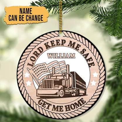 Lord Keep Me Safe Trucker Ceramic Ornament – Personalized Christmas Tree or Car Decoration – Patriotic Gift for Truck Driver with Custom Name
