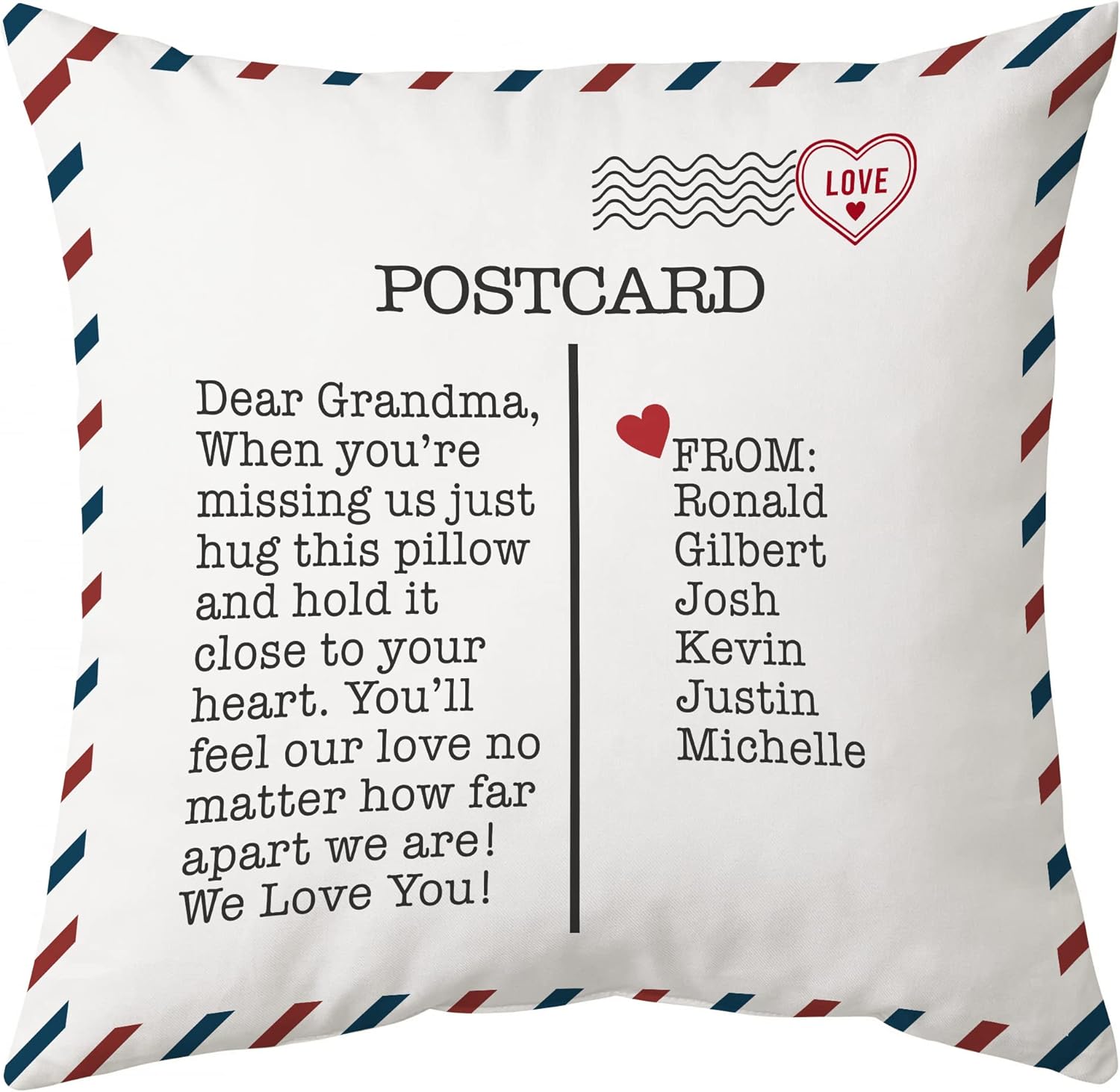 Postcard Grandkids' Name - Personalized Pillow (Insert Included)