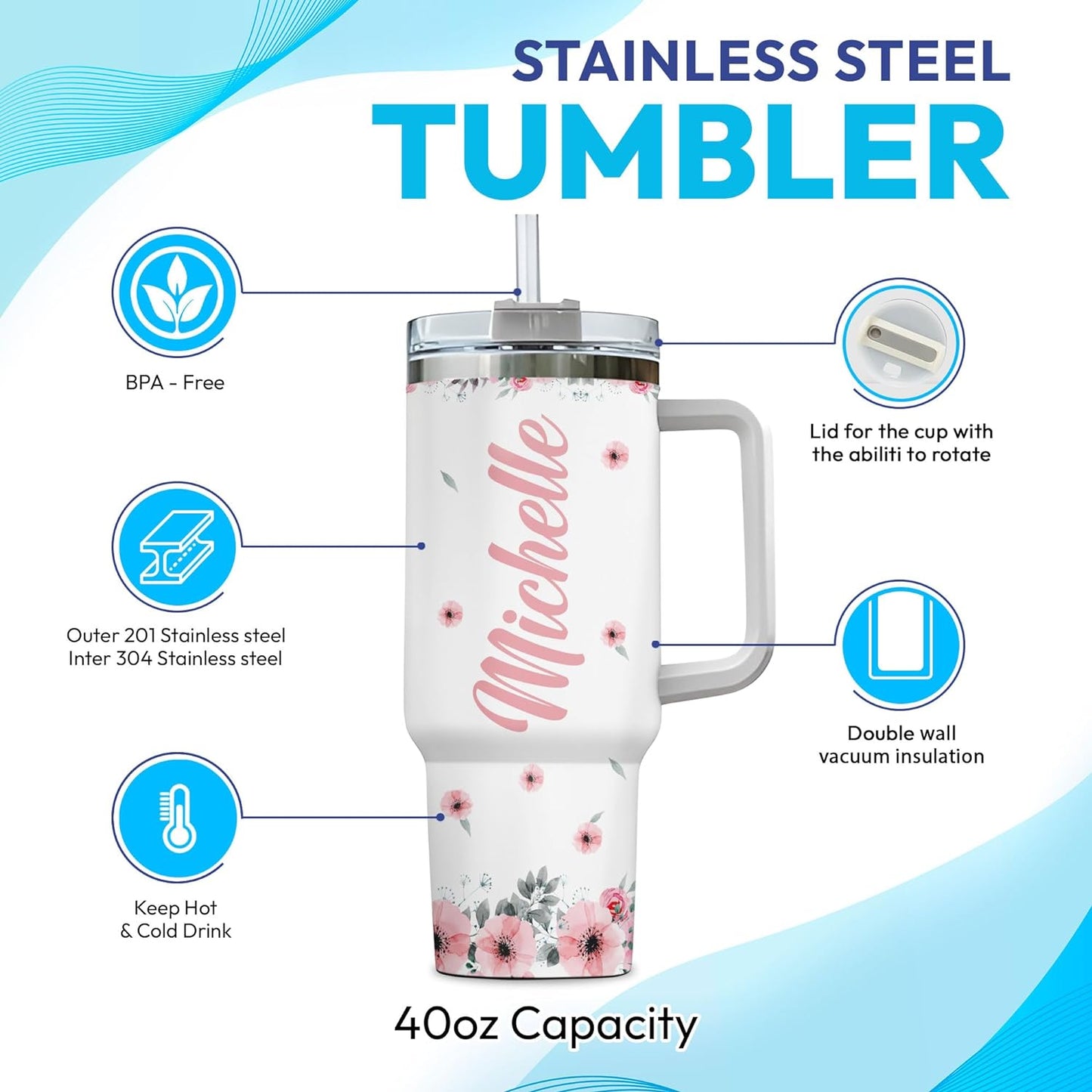 Funny Chicken Attitude Tumbler 40oz with Handle & Straw – Personalized Stainless Steel Insulated Travel Cup with Lid – Unique Gift for Farm Animal Lovers