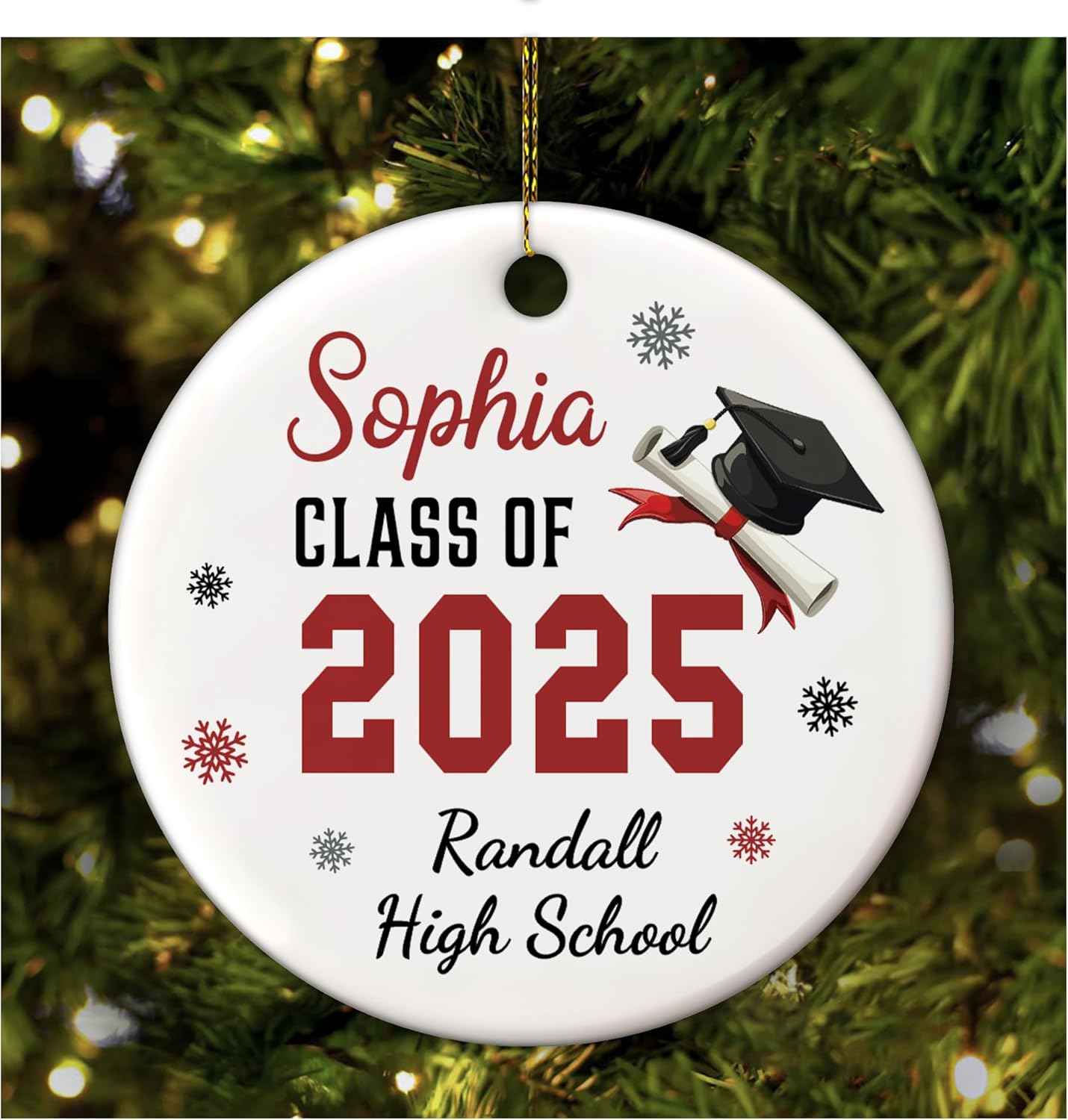 Graduation Class of 2025 Ceramic Ornament  Personalized School Keepsake with Custom Name  Memorable Gift for Seniors