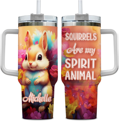 Colorful Squirrel Tumbler 40oz with Handle & Straw – Personalized Stainless Steel Cup with Lid – Cute Animal Gift for Women & Kids