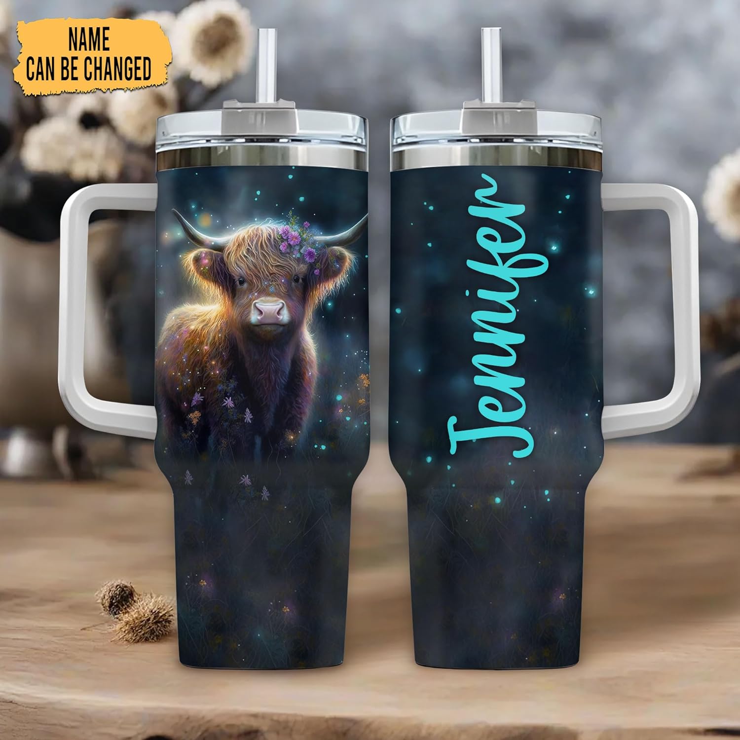 Universe Highland Cow Theme - Personalized Tumbler 40oz with Straw