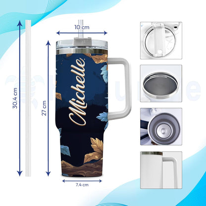 Elegant Owl Tumbler 40oz with Handle & Straw – Personalized Stainless Steel Insulated Travel Cup with Lid – Stylish Gift for Owl Lovers