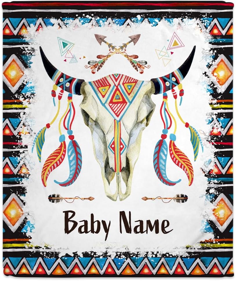 Cow Skull Wild West Baby Blanket - Personalized Blanket