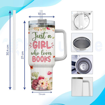 Vintage Books 40oz Tumbler with Handle & Straw – Personalized Stainless Steel Insulated Travel Cup with Lid – Creative Gift for Book Lovers