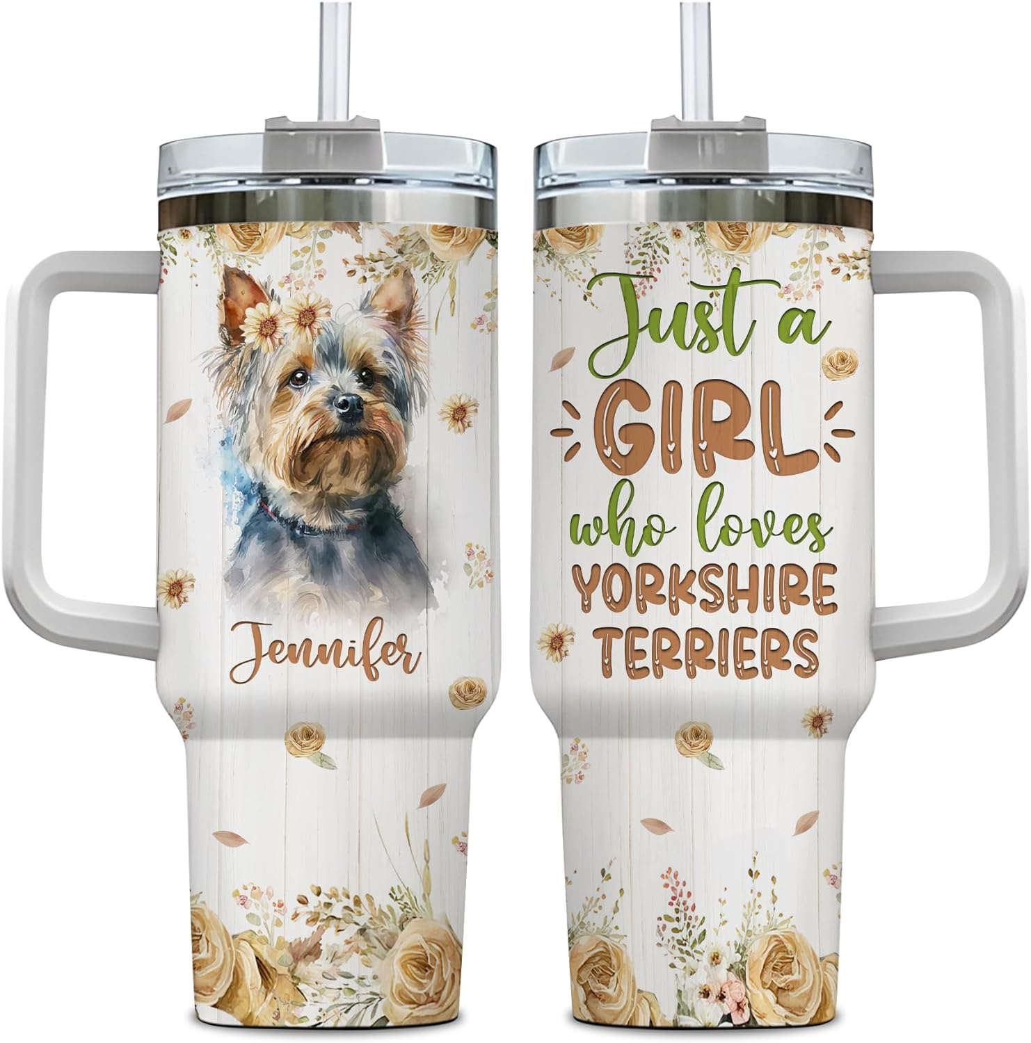 Just a Girl Who Loves Yorkshire Terrier - Personalized Tumbler 40oz with Straw