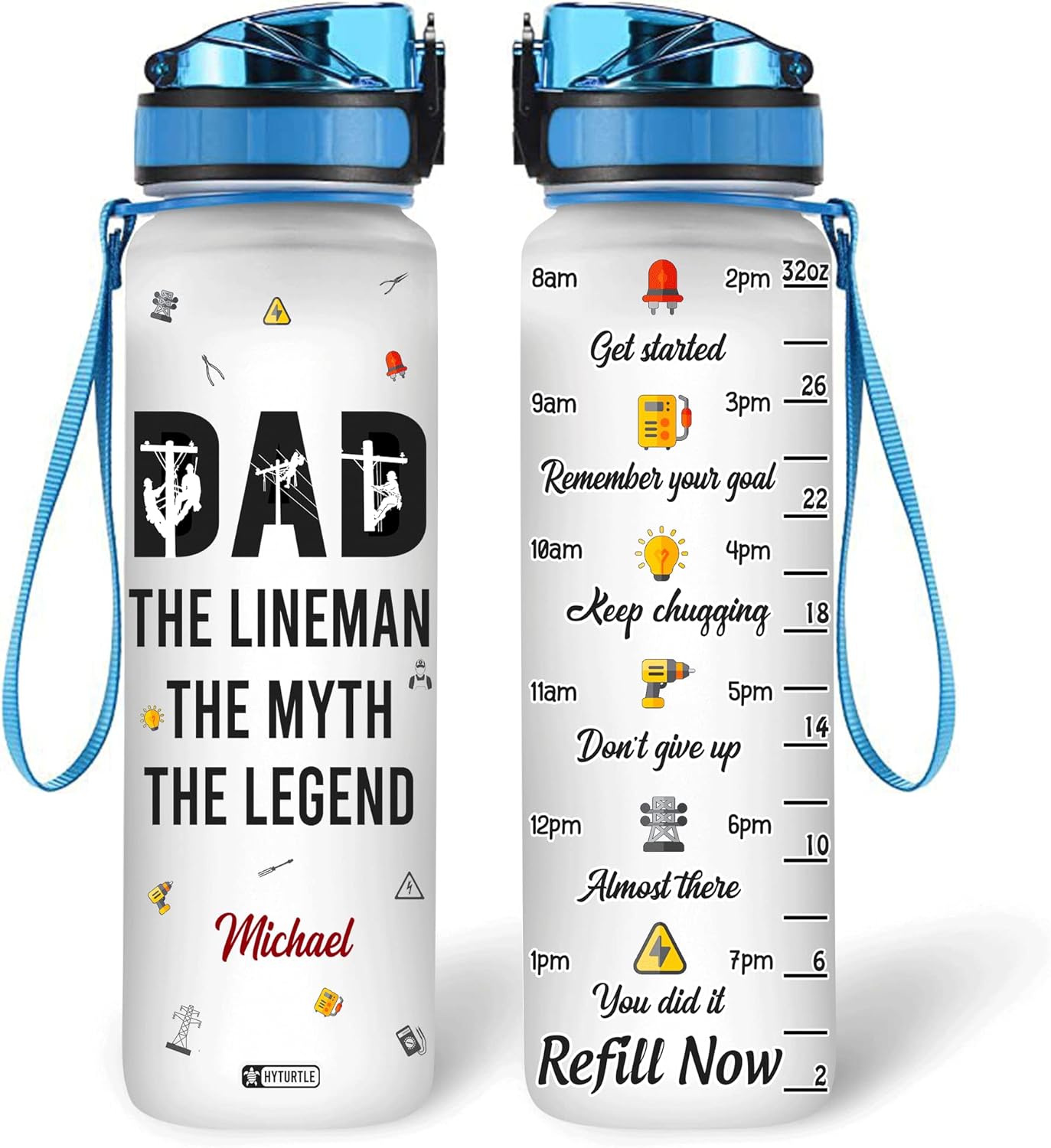 The Lineman Bottle - Personalized Water Tracker Bottle 32oz