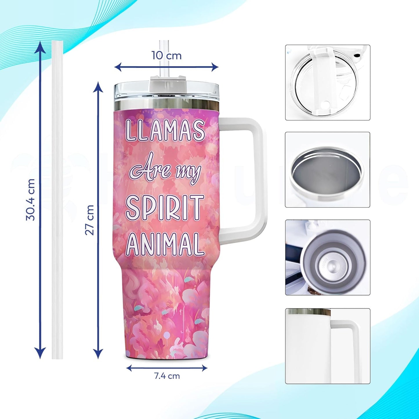 Llama Lover Tumbler 40oz with Handle & Straw – Personalized Stainless Steel Insulated Cup with Lid – Unique Birthday & Christmas Gift for Animal Lovers