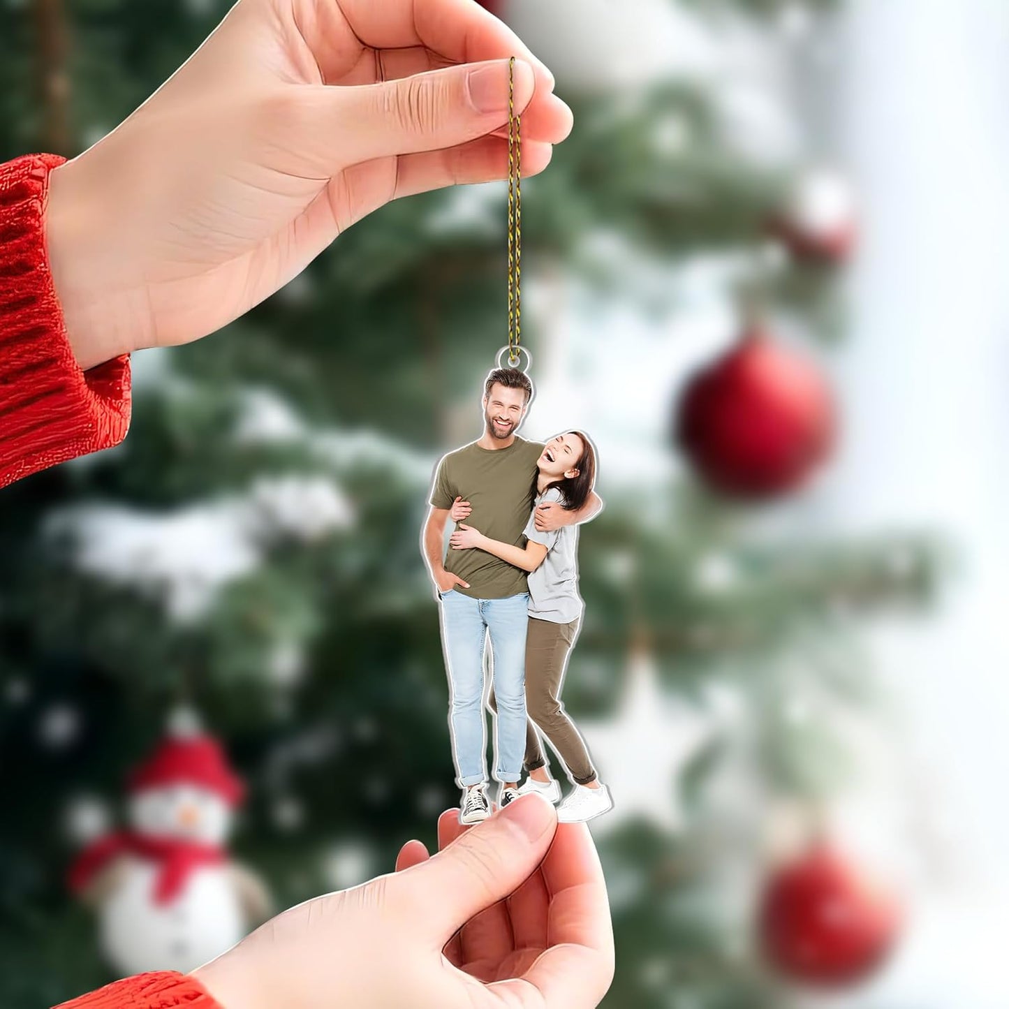 Romantic Couple Cut Acrylic Ornament – Personalized Photo Christmas Gift for Boyfriend, Girlfriend, Husband or Wife, Engagement or Anniversary