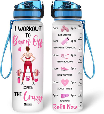 Fitness Motivation Water Bottle Tracker 32oz – Personalized Gym Daily Bottle with Time Marker – Unique Gift for Women Workout Lovers