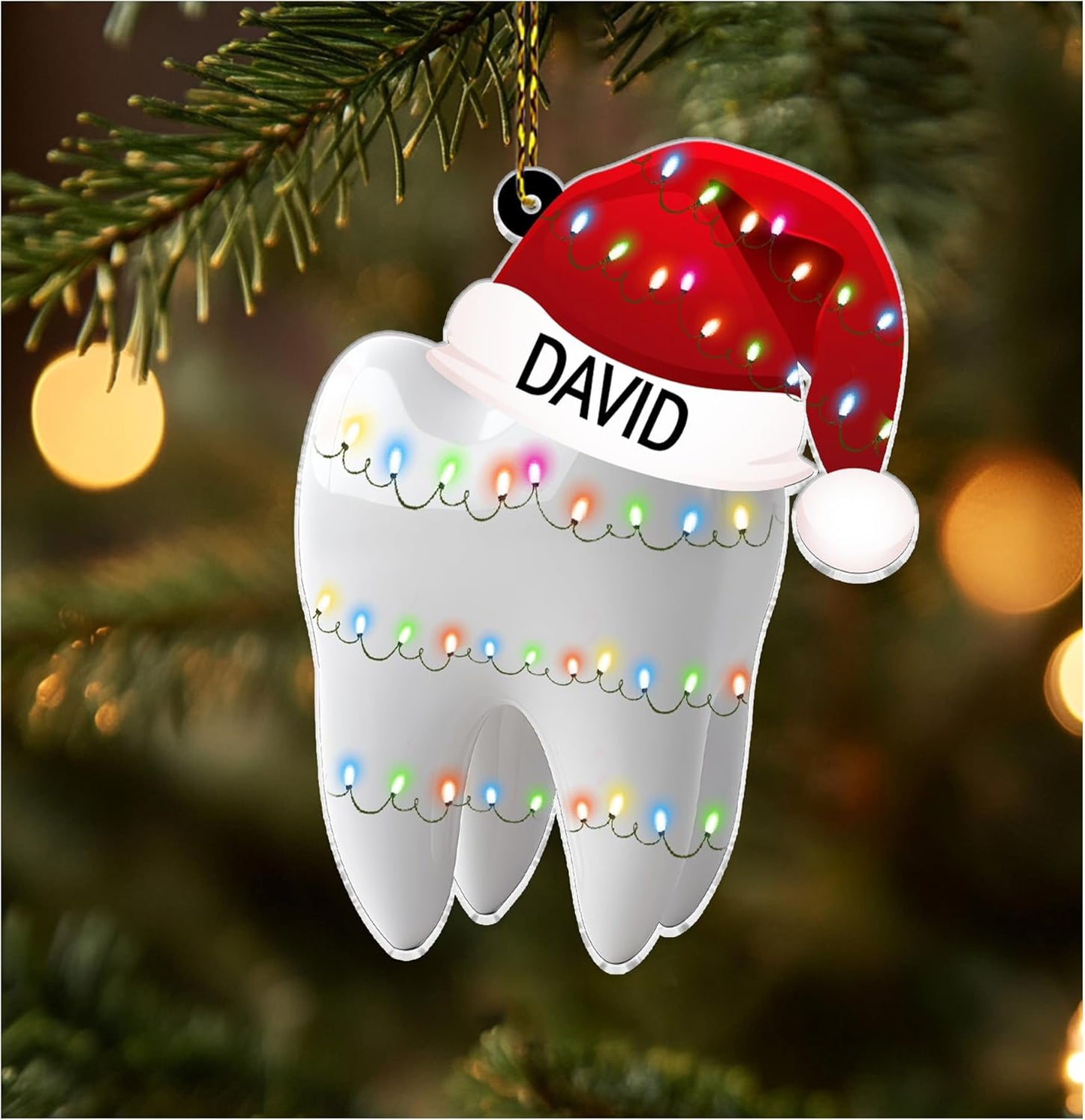 Tooth with Santa Hat Cut Acrylic Ornament – Personalized Christmas Gift for Dentist, Dental Hygienist, or Student