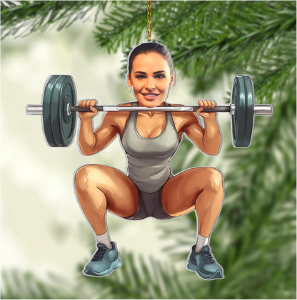 Funny Female Weightlifter Cut Acrylic Ornament – Personalized Fitness Christmas Gift for Gym Lover or Athlete