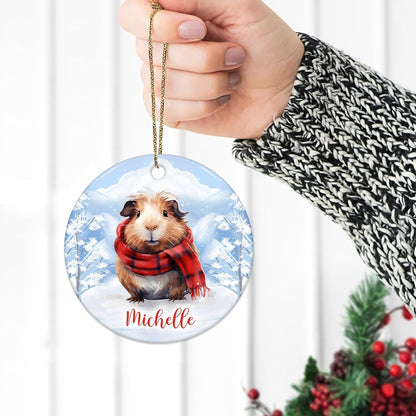 Guinea Pig Winter Scarf Ceramic Ornament – Personalized Name, Custom Christmas or Birthday Gift for Guinea Pig Lover and Pet Parent