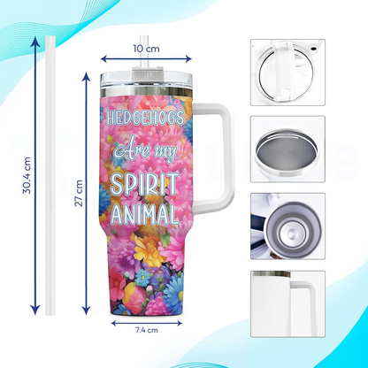 Hedgehog Lover Tumbler 40oz with Handle & Straw – Personalized Stainless Steel Insulated Cup with Lid – Cute Gift for Women & Girls