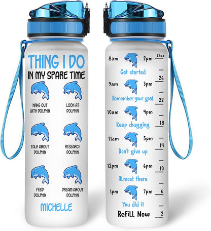 Dolphin Lovers Water Bottle Tracker 32oz – Personalized Hydration Bottle with Time Marker – Fun Gift for Ocean Lovers