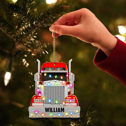 Personalized Red Truck Head Cut Acrylic Ornament – Custom Trucker Christmas Decoration Gift for Men or Coworker