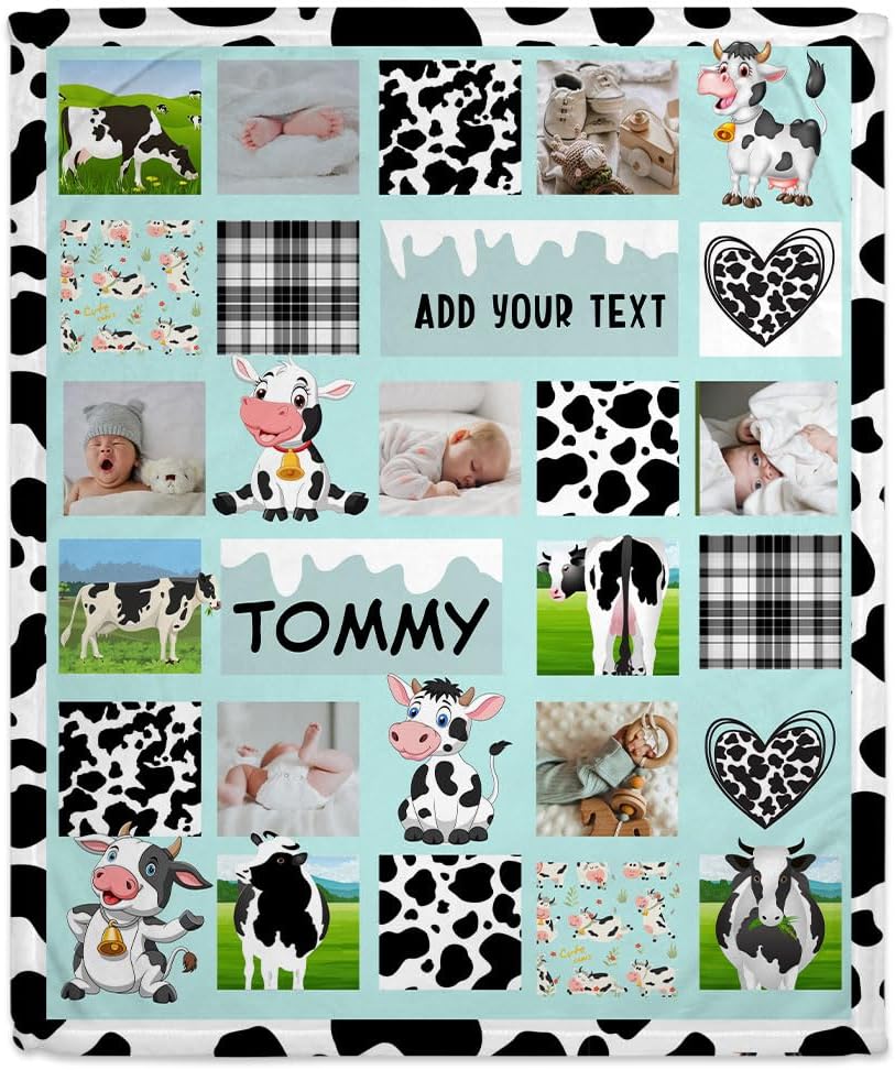 Cow Print Baby Blanket - Personalized Photo Blanket