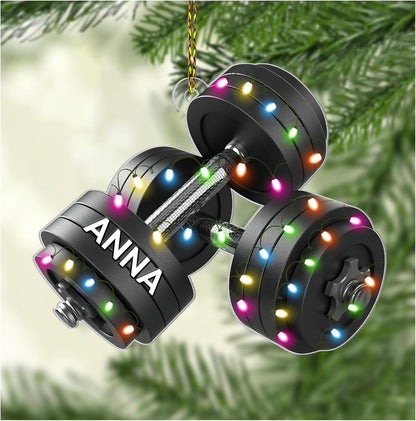 Barbell Cut Acrylic Ornament – Personalized Fitness Christmas Gift for Bodybuilder, Gym Coach, or Athlete