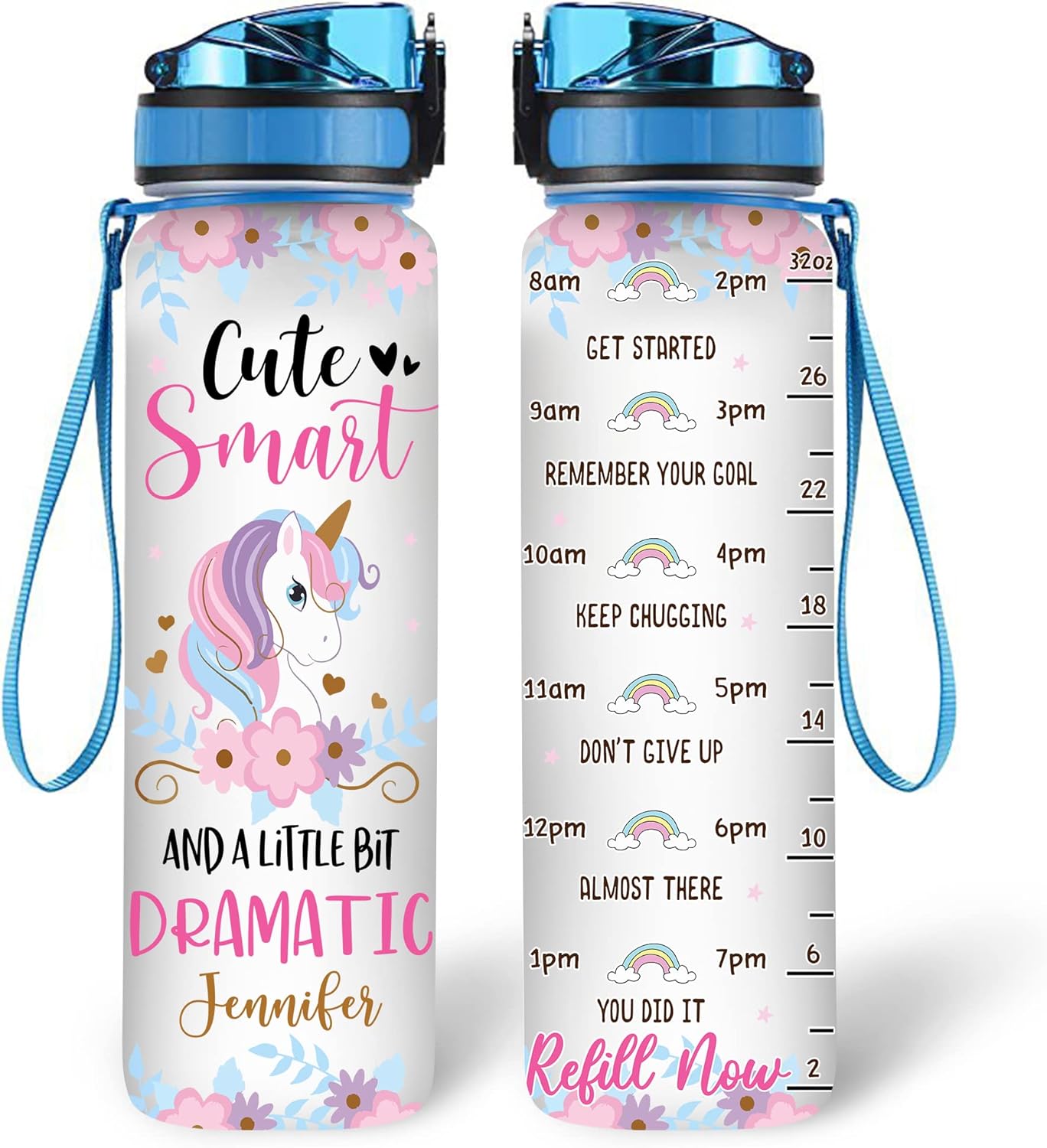 Cute Unicorn Water Bottle Tracker 32oz – Personalized Birthday Gift for Kids & Unicorn Lovers