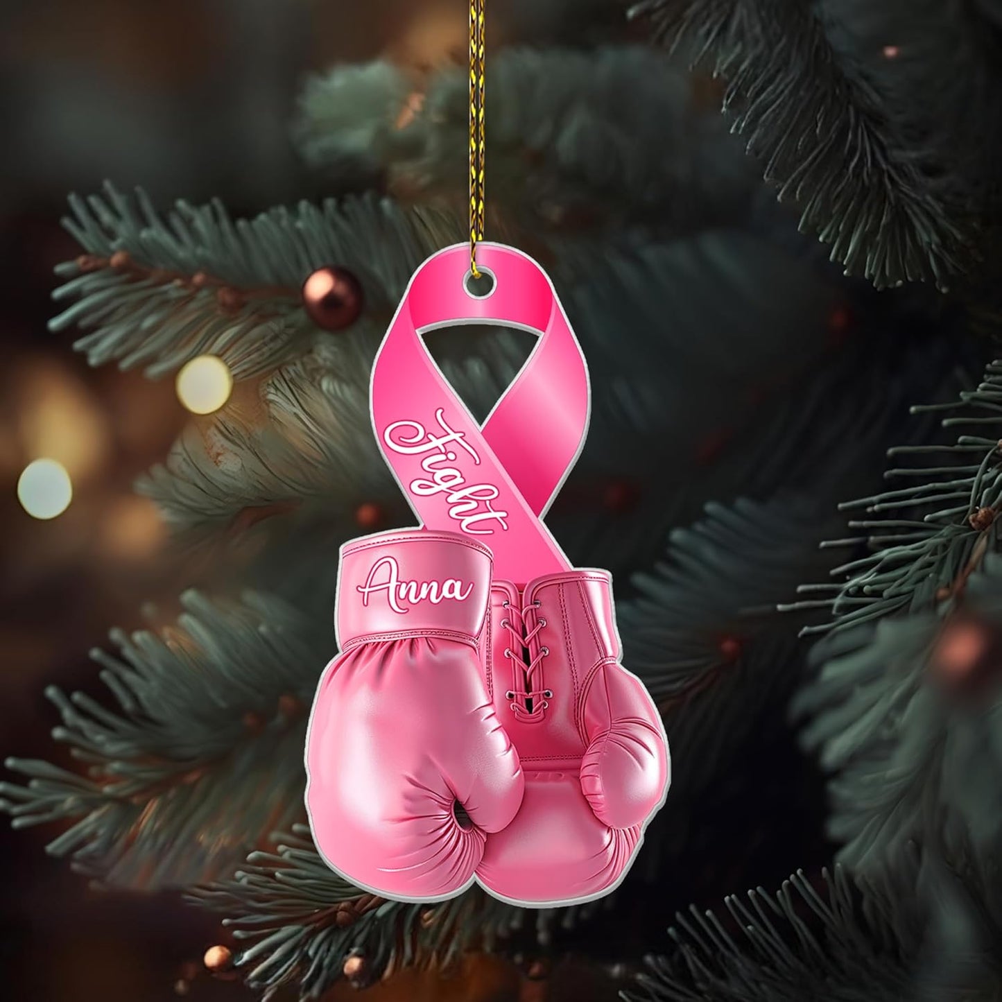 Pink Boxing Gloves Cut Acrylic Ornament – Personalized Breast Cancer Awareness Gift for Fighter, Survivor, or Supporter