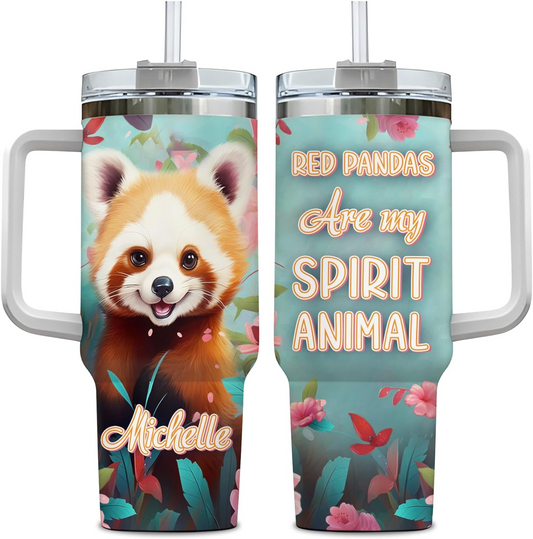 Red Panda Lover Tumbler 40oz with Handle & Straw – Personalized Stainless Steel Insulated Cup with Lid – Unique Christmas Gift for Animal Fans
