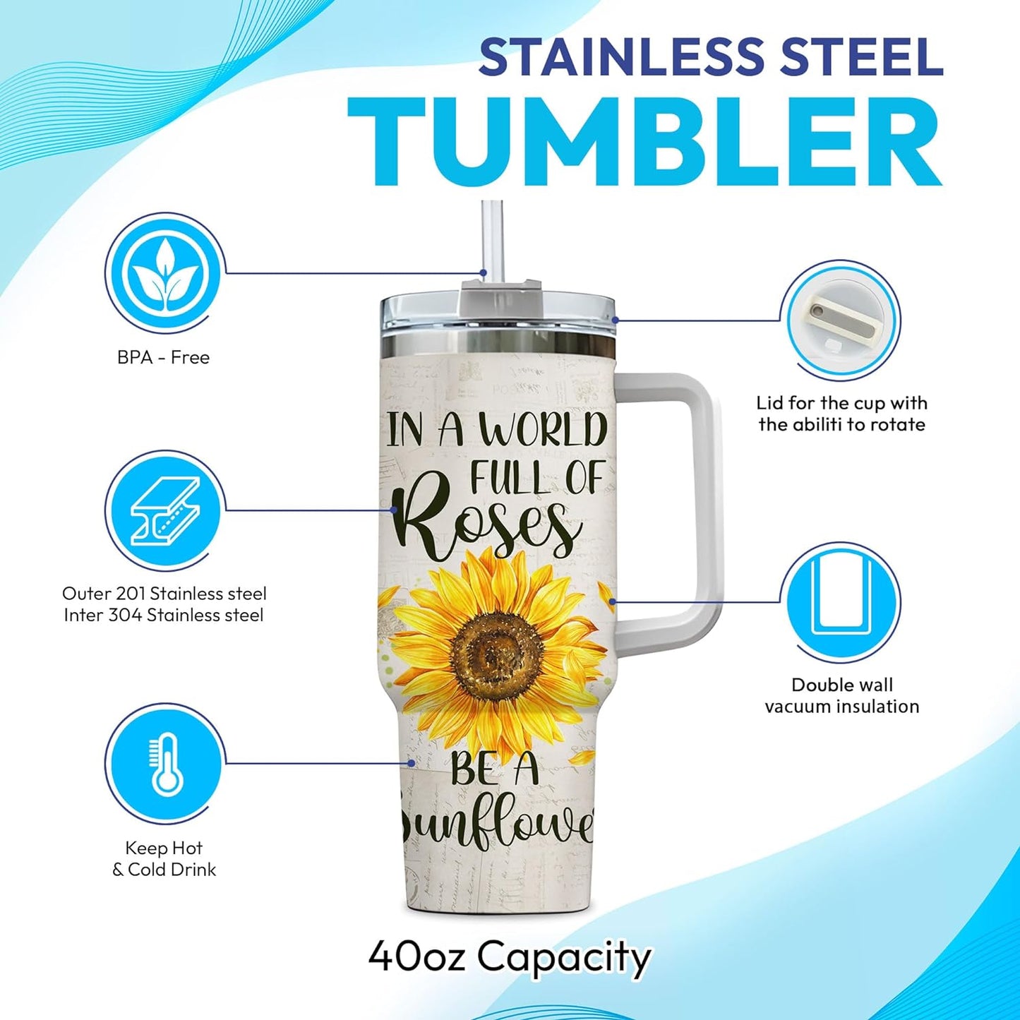 In A Word Full Of Roses - Personalized Tumbler 40oz with Straw