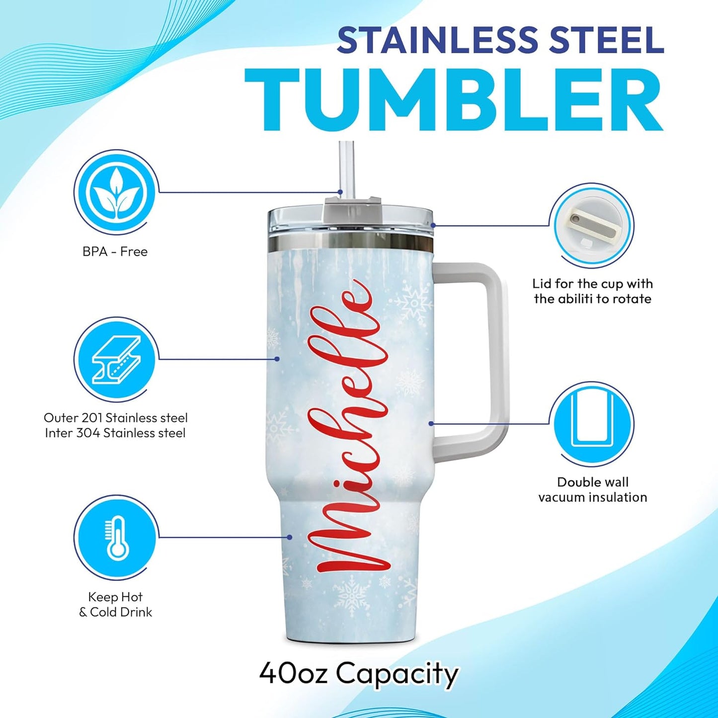 Christmas Guinea Pig Tumbler 40oz with Handle & Straw – Personalized Stainless Steel Insulated Travel Cup with Lid – Cute Holiday Gift for Animal Lovers