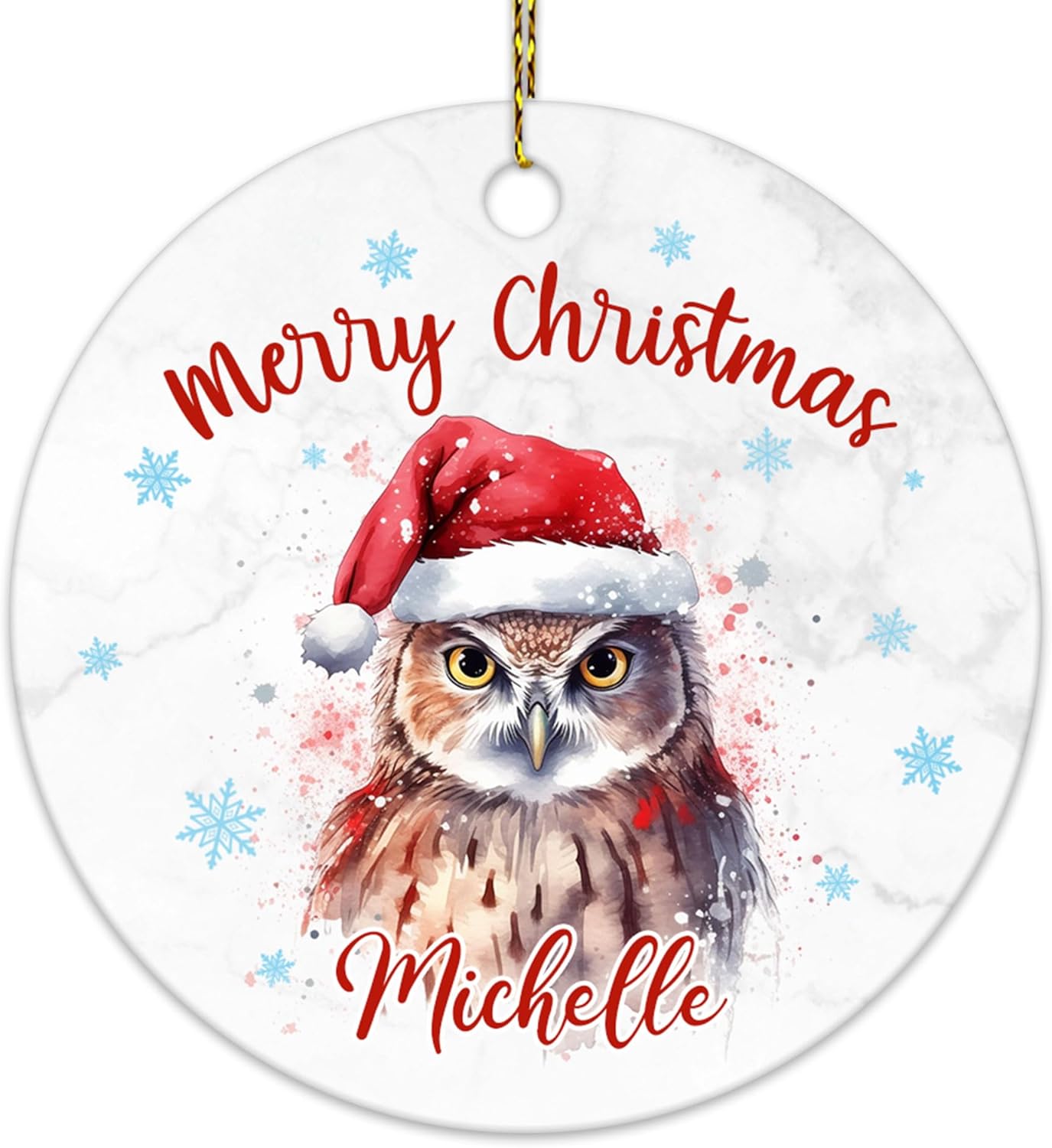 Owl Christmas Ceramic Ornament  Personalized Holiday Decoration with Custom Name  Unique Gift for Animal Lovers