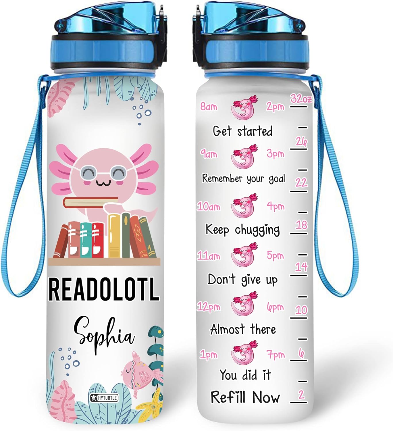 Axolotls Books - Personalized Water Tracker Bottle 32oz