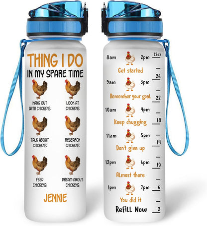 Funny Chicken Theme Water Bottle Tracker 32oz – Personalized Motivational Bottle with Time Marker – Unique Gift for Farm Lovers