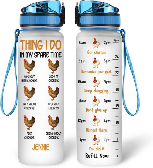 Funny Chicken Theme Water Bottle Tracker 32oz – Personalized Motivational Bottle with Time Marker – Unique Gift for Farm Lovers