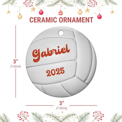 Volleyball Ball Texture Ceramic Circle Ornament – Personalized Christmas Gift for Volleyball Player, Team Parent or Coach, Sports Tree Decor