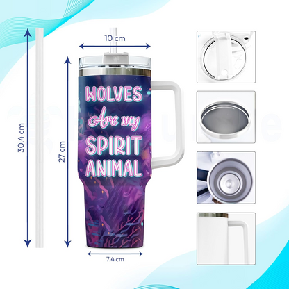 Galaxy Wolf Tumbler 40oz with Handle & Straw – Personalized Stainless Steel Cup with Lid – Stylish Animal Gift for Women & Teens