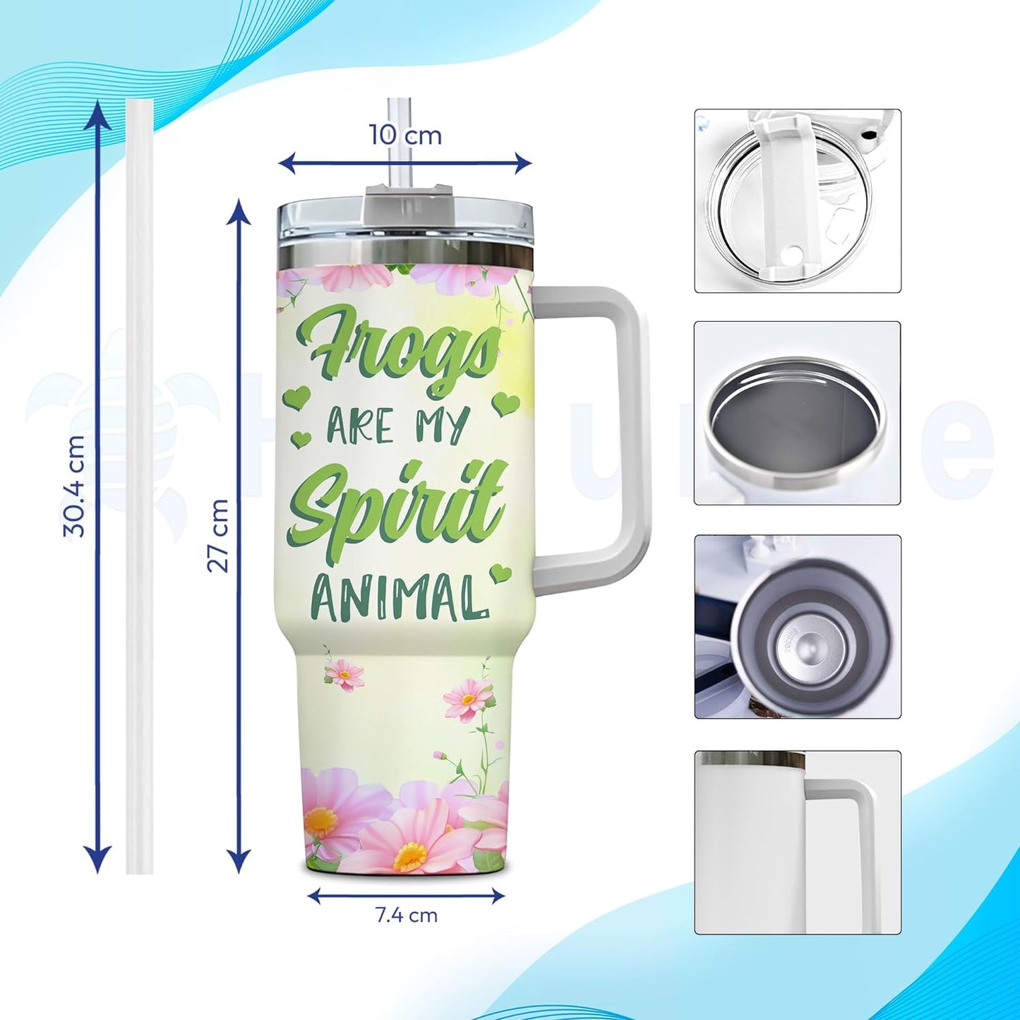 Frog Spirit Animal Tumbler 40oz – Personalized Stainless Steel Insulated Travel Cup with Handle & Straw – Unique Gift for Frog Lovers