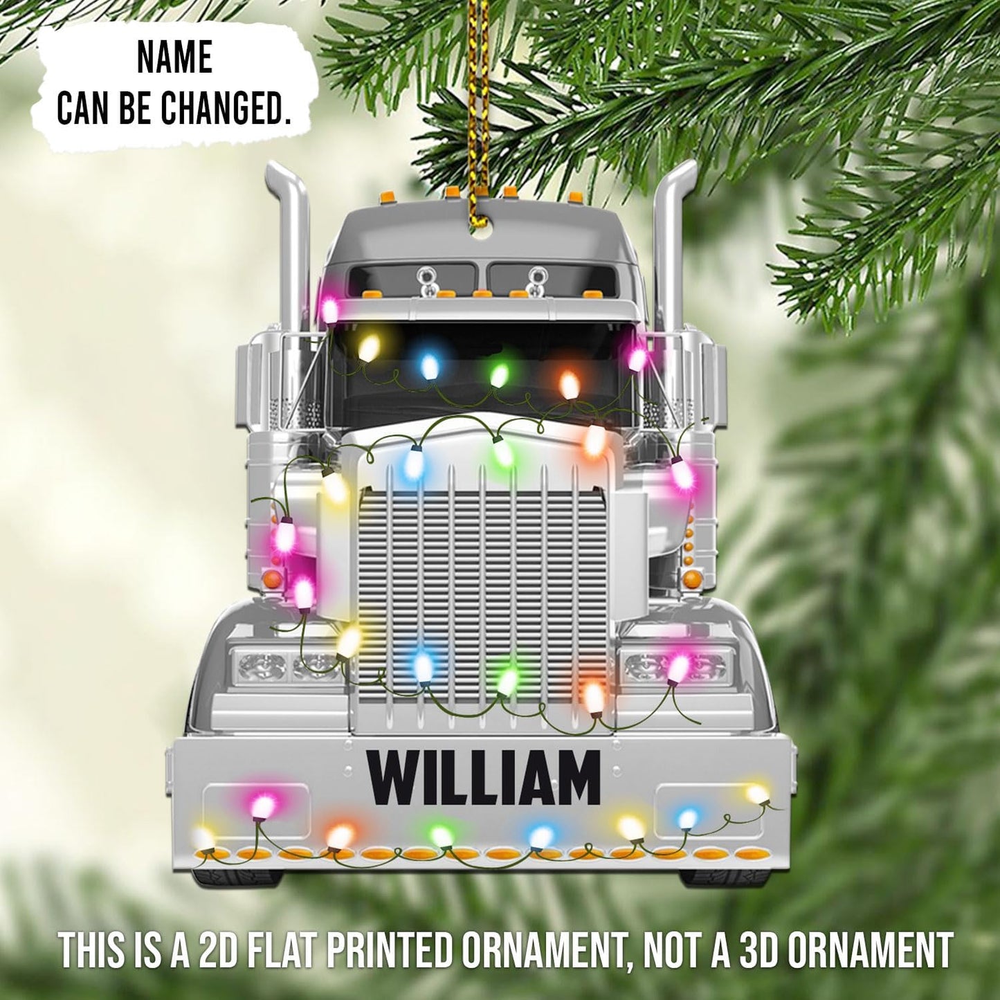 Grey Truck Head Light Cut Acrylic Ornament – Personalized Christmas Decoration Gift for Trucker, Husband, Dad, or Coworker