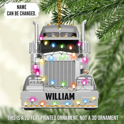 Grey Truck Head Light Cut Acrylic Ornament – Personalized Christmas Decoration Gift for Trucker, Husband, Dad, or Coworker