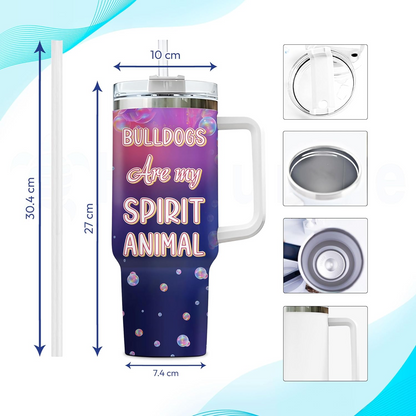 Bulldog Spirit Animal Tumbler 40oz – Personalized Stainless Steel Travel Cup with Handle & Straw – Fun Gift for Dog Moms & Pet Lovers