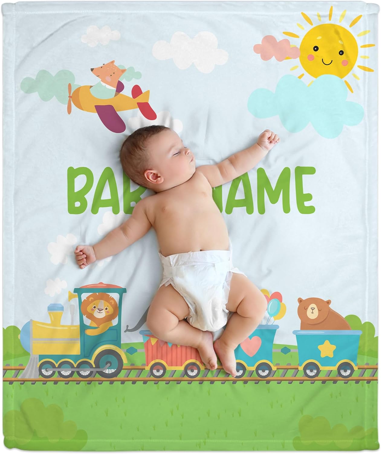 Animal Train Baby Blanket - Personalized Blanket