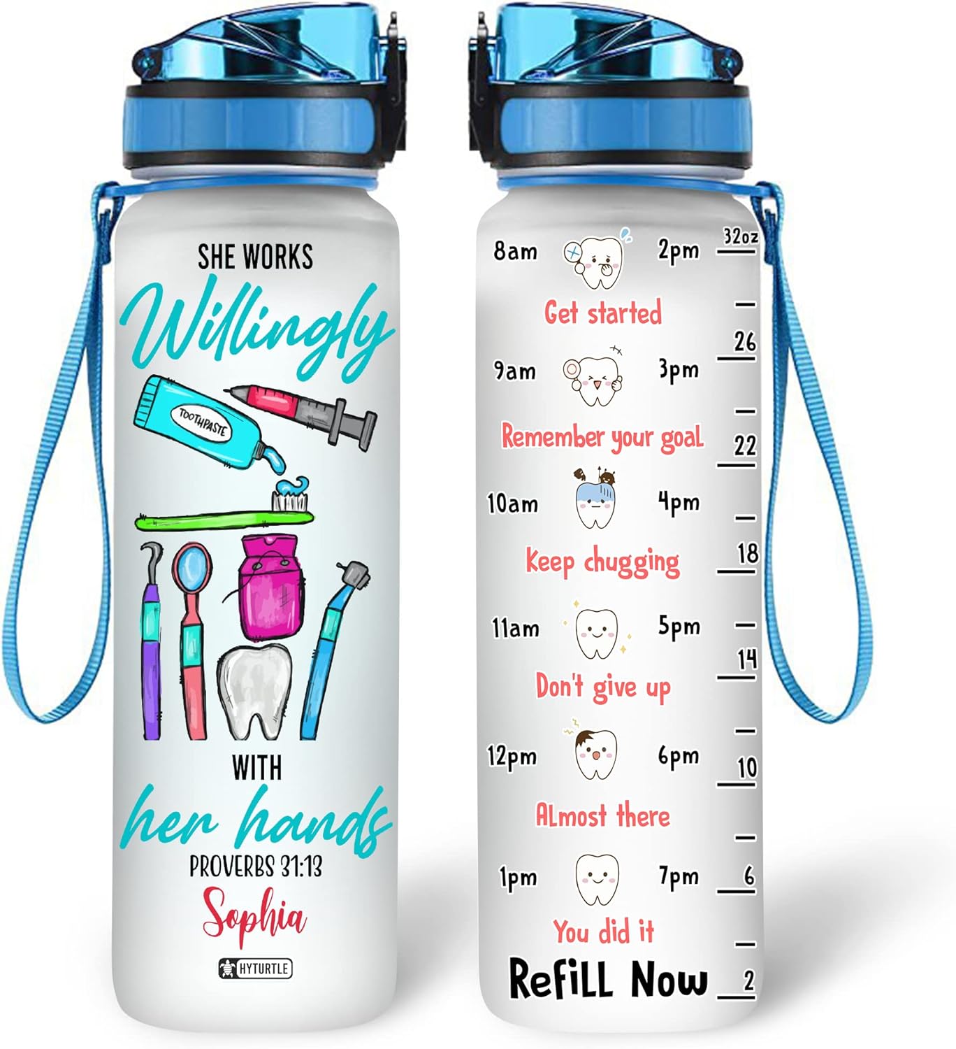 She Works Willingly With Her Hand - Personalized Water Tracker Bottle 32oz