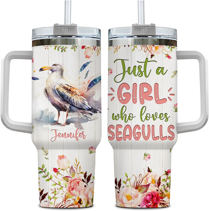 Seagull Lover Tumbler 40oz with Handle & Straw – Personalized Stainless Steel Travel Cup with Lid – Unique Gift for Bird Lovers