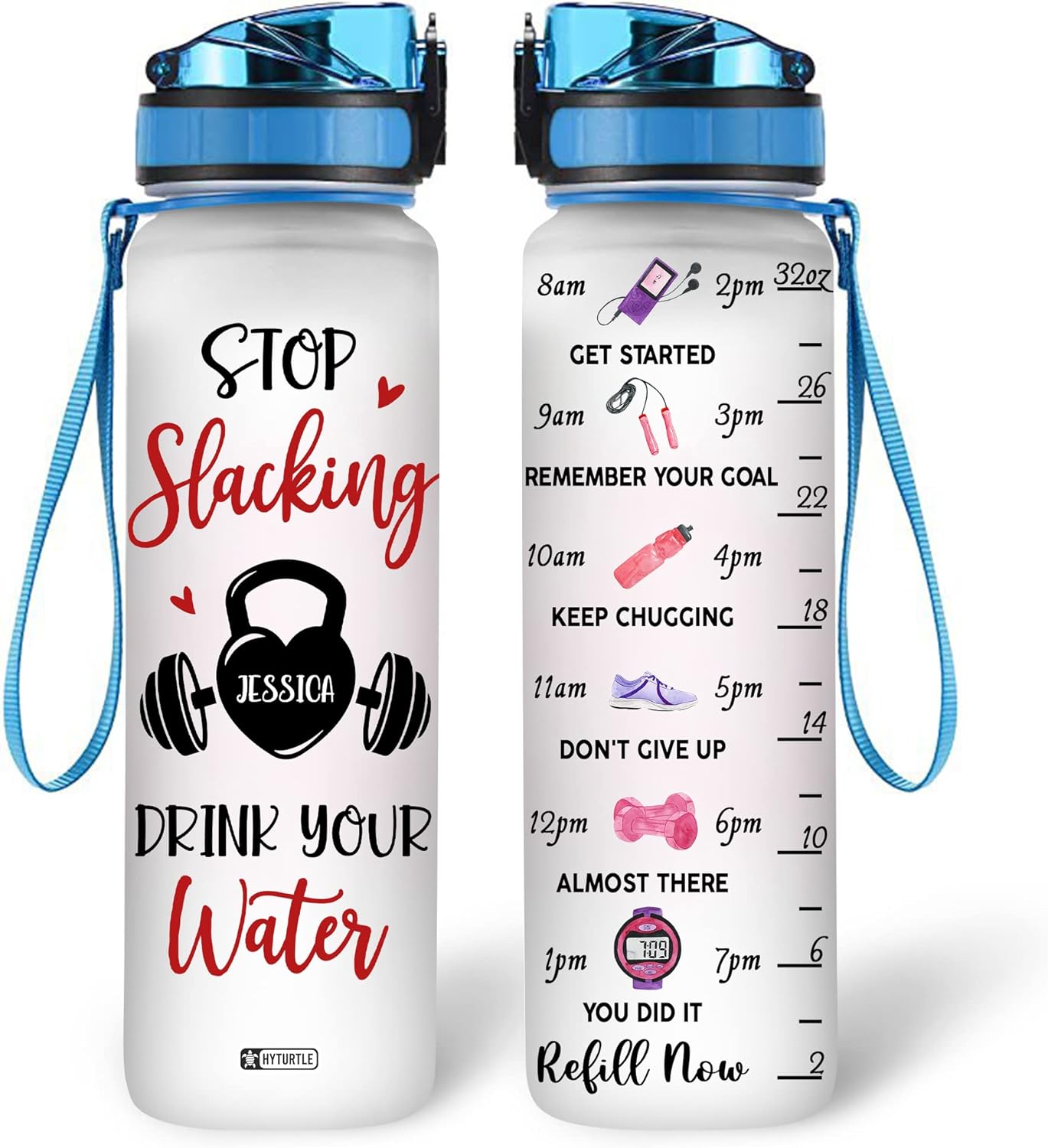 Stop Slacking Water Bottle Tracker 32oz – Personalized Fitness Daily Bottle with Time Marker – Motivational Gym Gift for Women