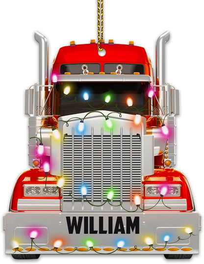 Personalized Red Truck Head Cut Acrylic Ornament – Custom Trucker Christmas Decoration Gift for Men or Coworker