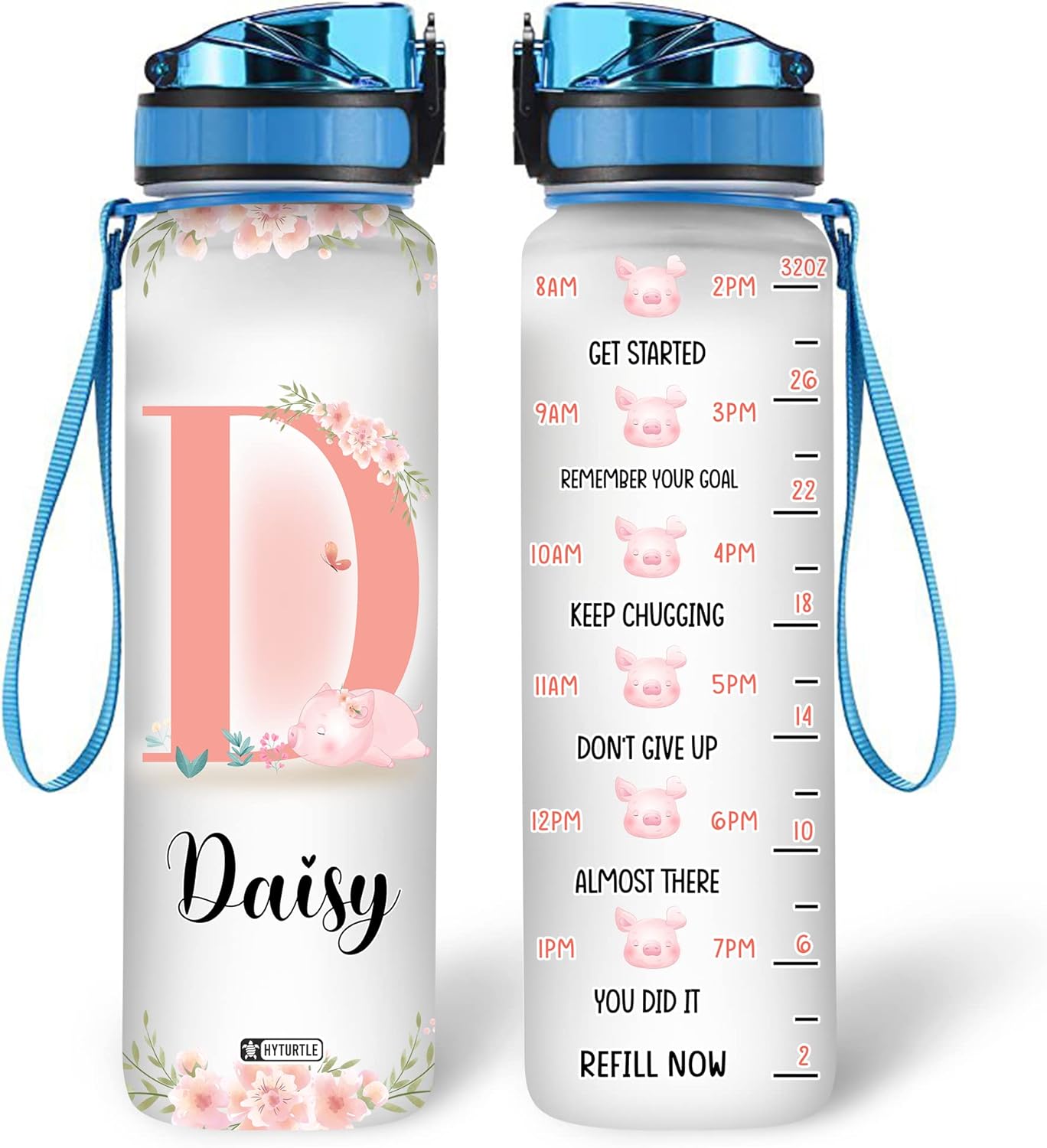 Cute Pig Floral Pattern - Personalized Water Tracker Bottle 32oz