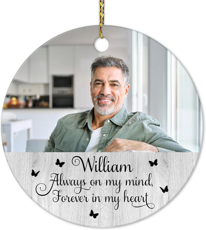 Script Quote and Photo Memorial Ceramic Circle Ornament – Personalized Christmas Gift of Sympathy and Remembrance for Family and Friends